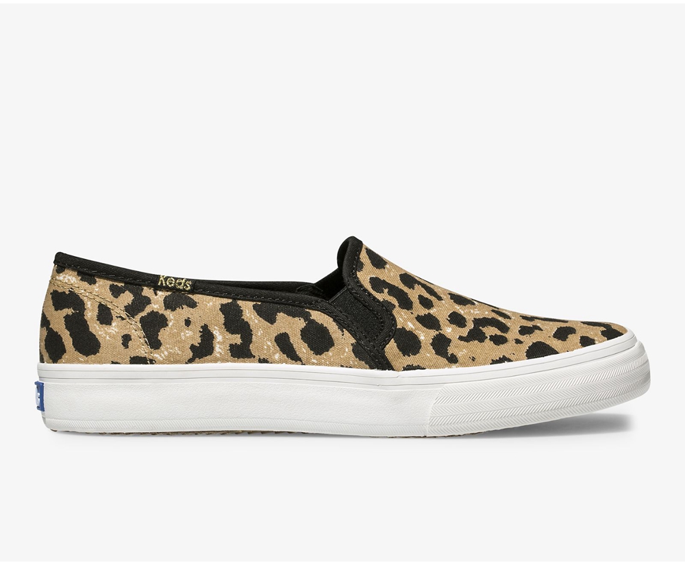 Slip Ons Keds Mujer Marrones - Double Decker Leopard - 608-VIRDUP